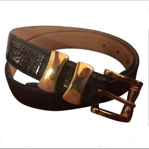 WCM Black Patent Leather Belt w/Gold Buckle